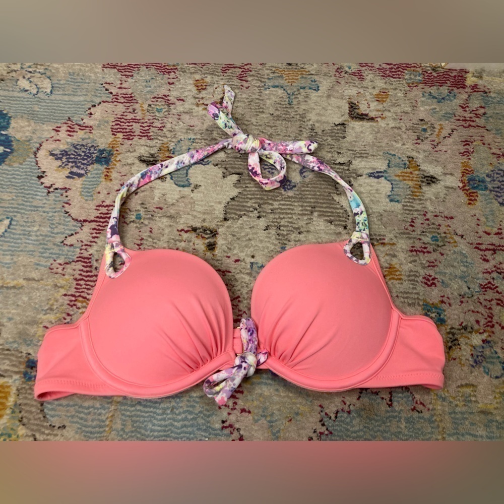 Victoria’s Secret Pink And Purple Push-Up Tie Bikini Top Size 34A
